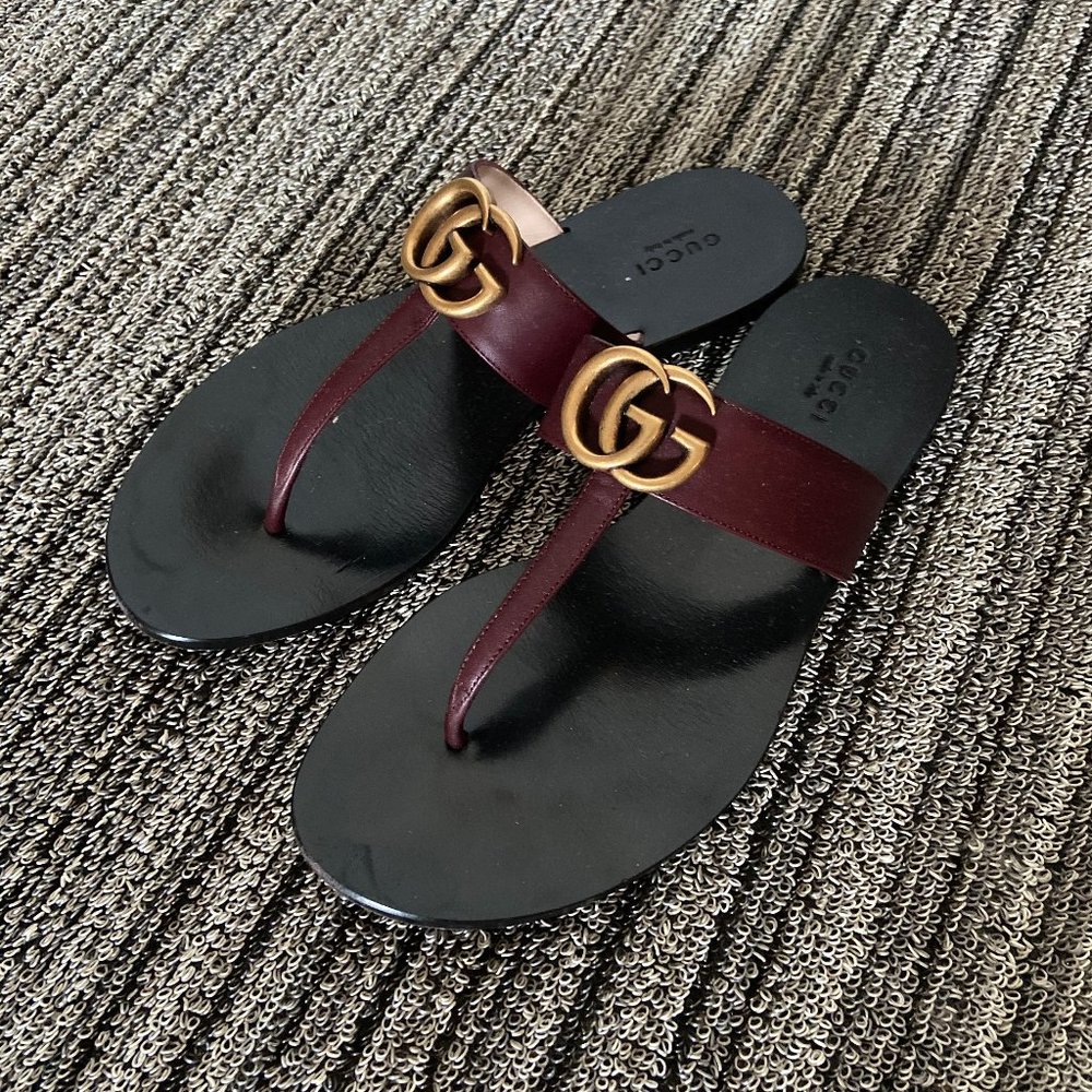 Gucci Leather thong sandal with Double G 37.5 - Picture 14 of 15